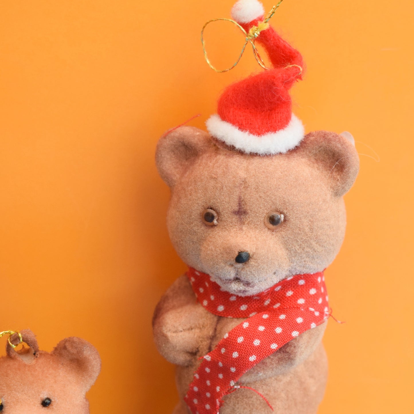 Vintage 1970s Flocked Kitsch Christmas Bears