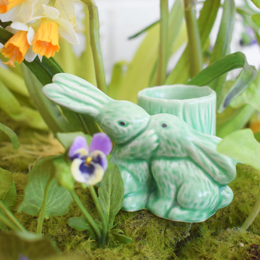 Vintage 1950s Ceramic Kissing Bunnies - Sylvac - Green 1590 by pineapple retro