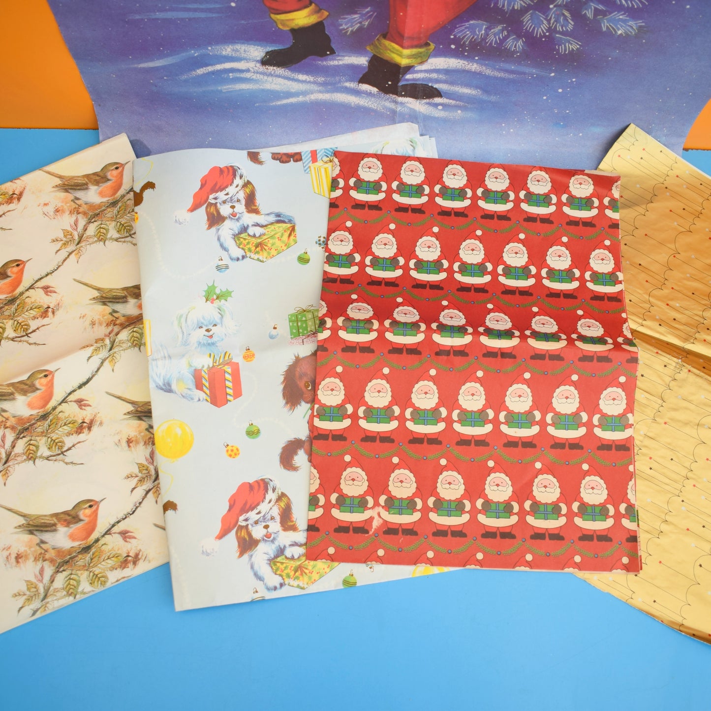 Vintage 1970s Christmas Wrapping Paper - Mixed