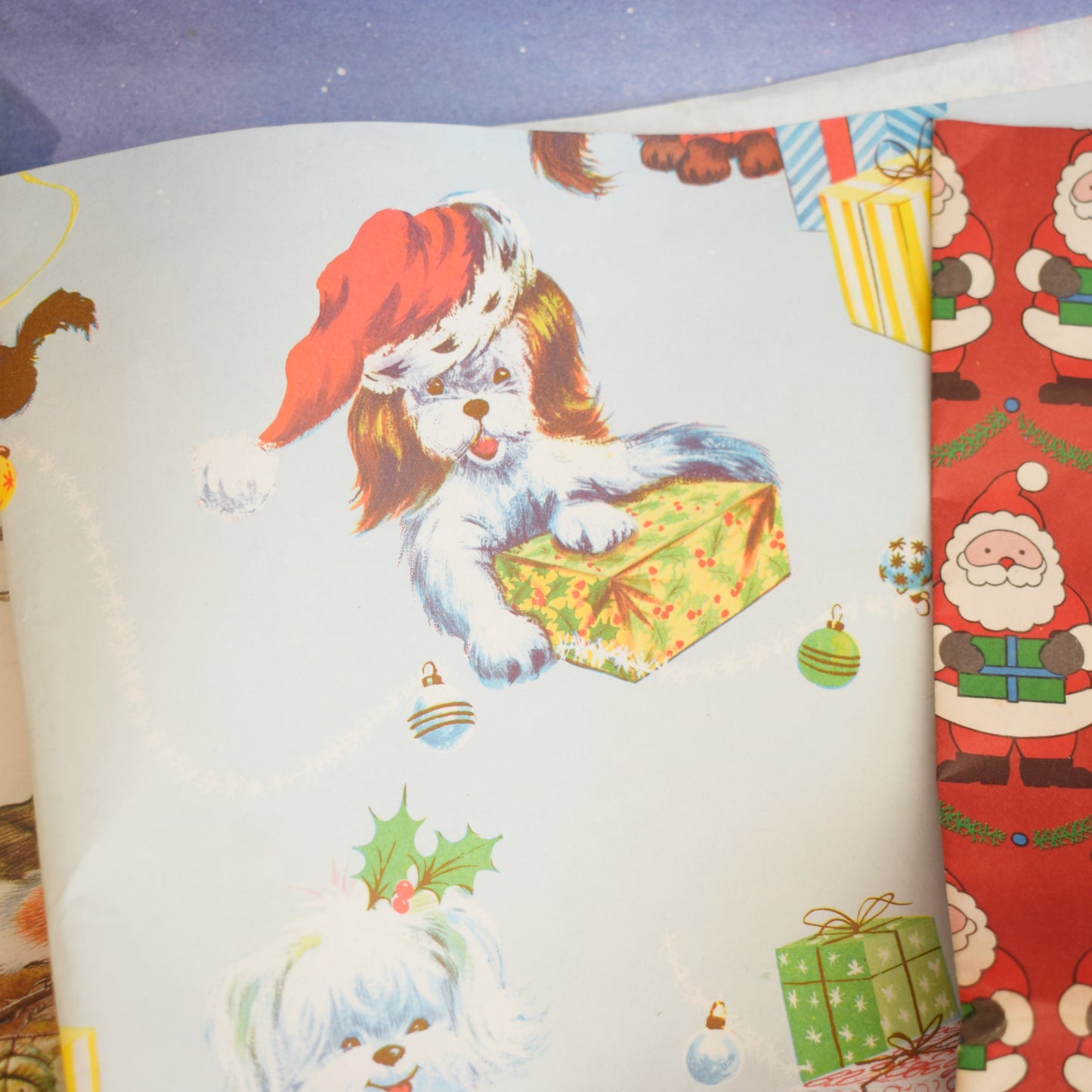 Vintage 1970s Christmas Wrapping Paper - Mixed