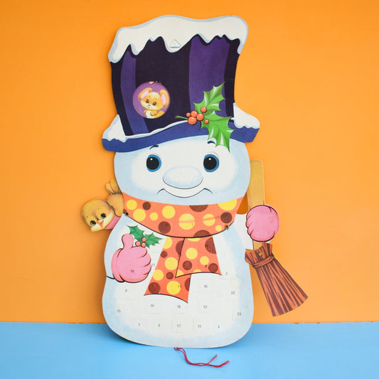 Vintage 1970s Kitsch Snowman Advent Calendar - Pull Cord