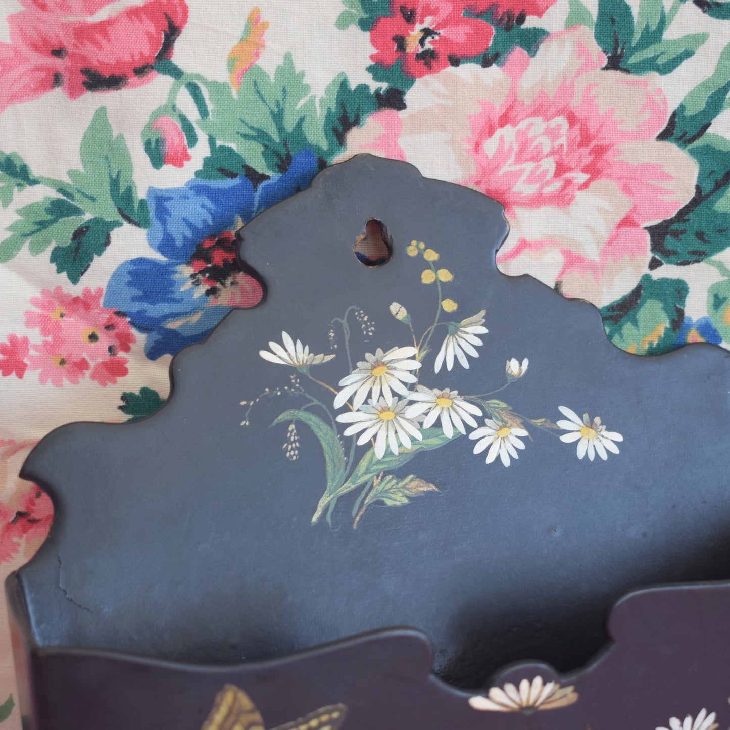Vintage Victorian Letter Rack - Paper Mache - Black & Daisies by Pineapple Retro