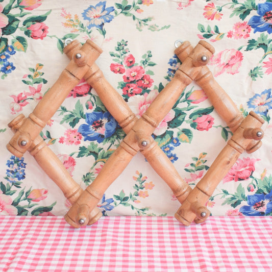 Vintage 1950s Wooden Expanding Wall Coat Hooks - Bamboo Effect