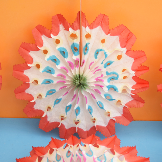 Vintage 1950s Paper Honeycomb Fan Decorations x6