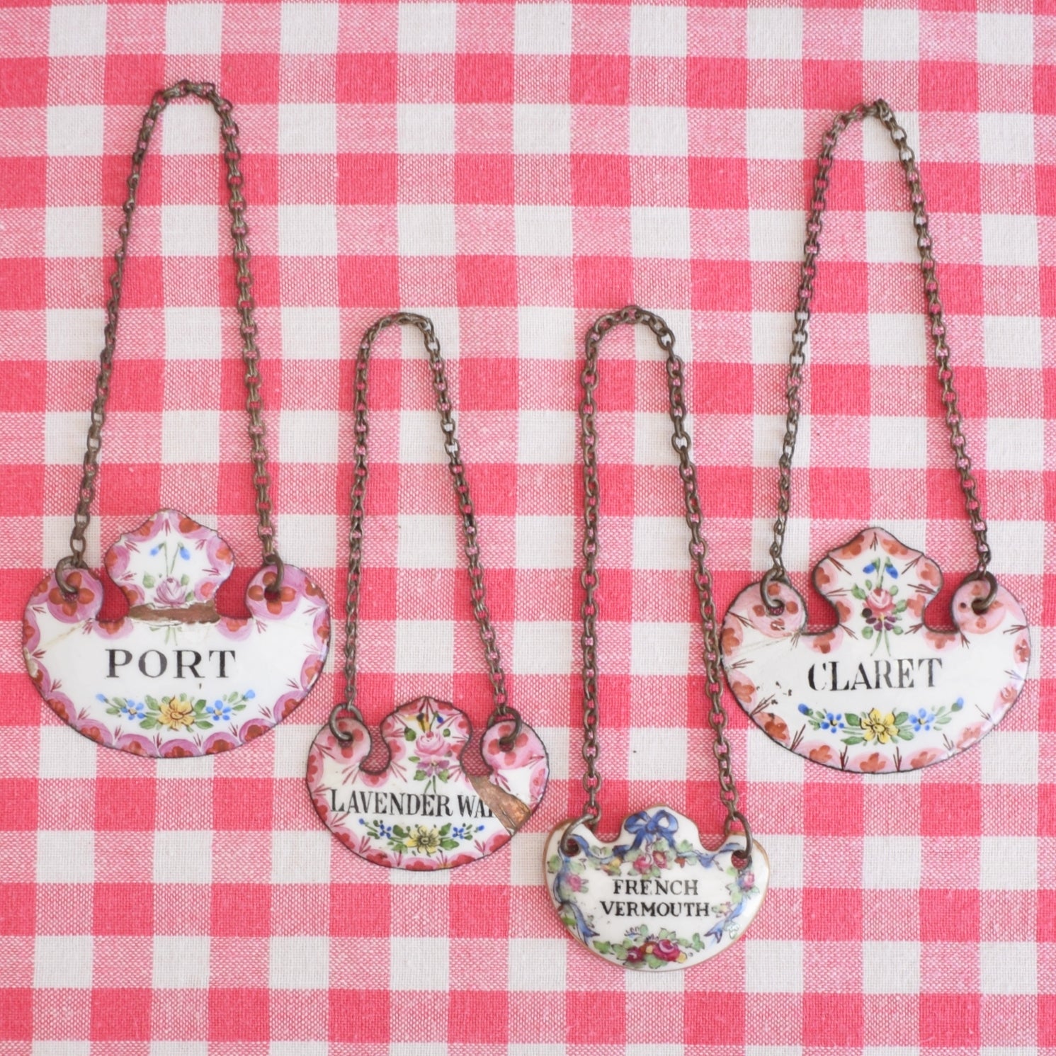 Vintage 1900s Small Enamel / Bone China Decanter Labels - French by Pineapple Retro