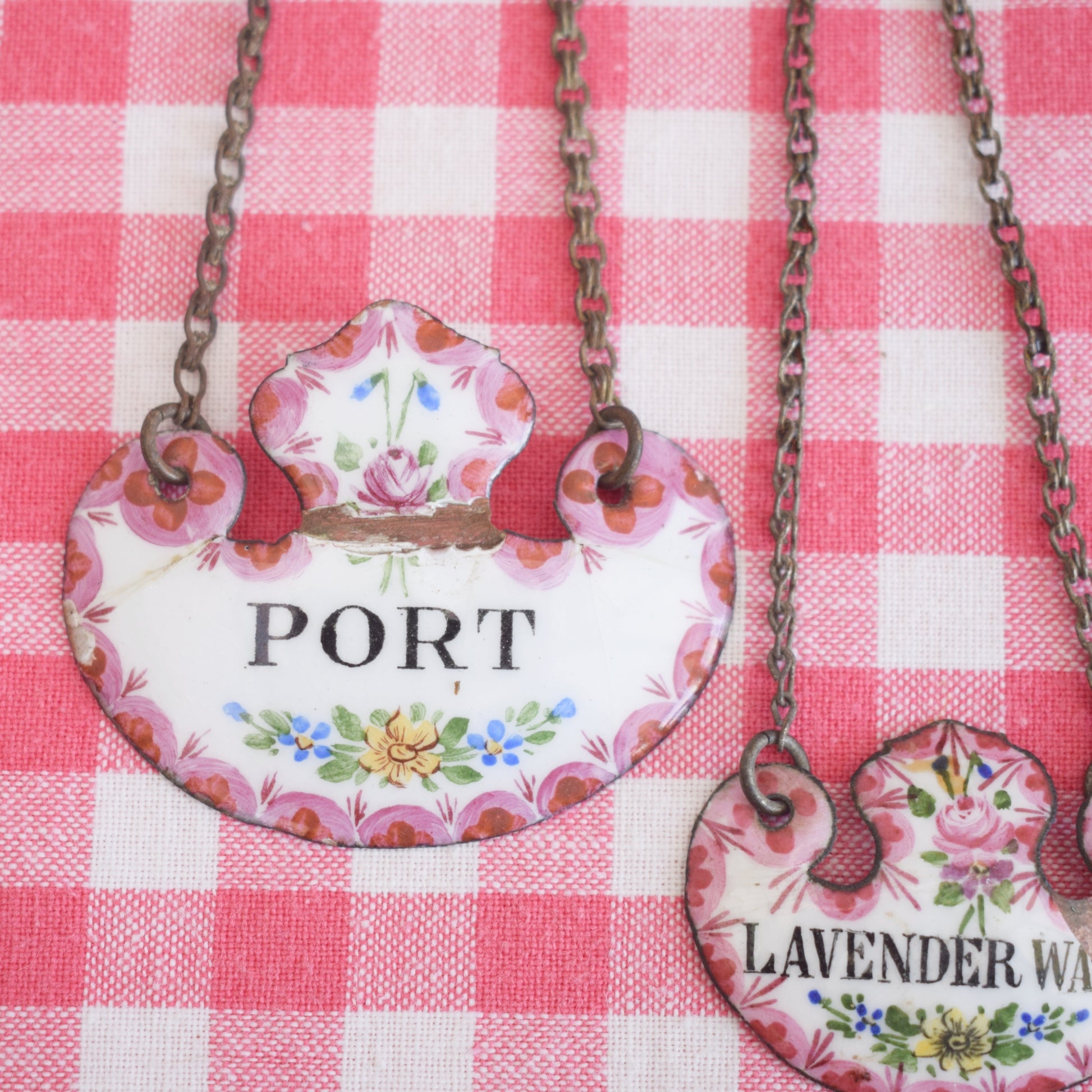 Vintage 1900s Small Enamel / Bone China Decanter Labels - French by Pineapple Retro