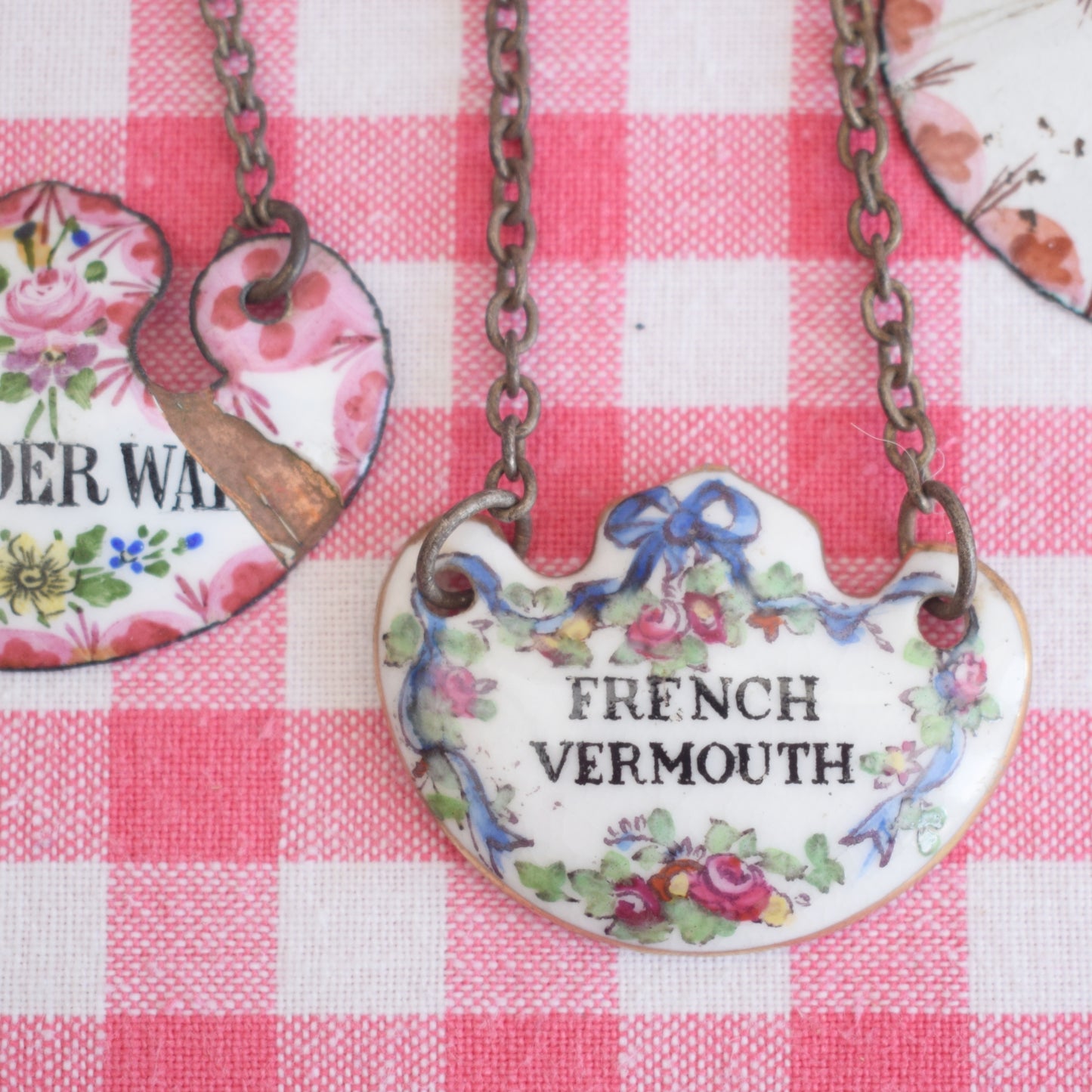 Vintage 1900s Small Enamel / Bone China Decanter Labels - French by Pineapple Retro