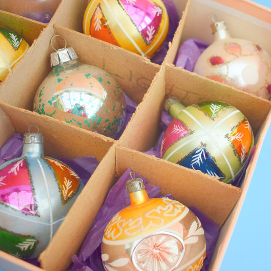 Vintage 1960s Glass Christmas Baubles - Mixed x12
