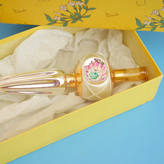 Vintage 1960s Glass Christmas Tree Topper - Yellow