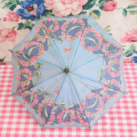 Vintage 1950s Small Dolls Umbrella/ Parasol - Floral