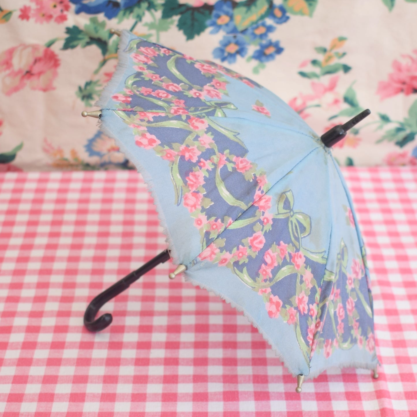 Vintage 1950s Small Dolls Umbrella/ Parasol - Floral by Pineapple Retro