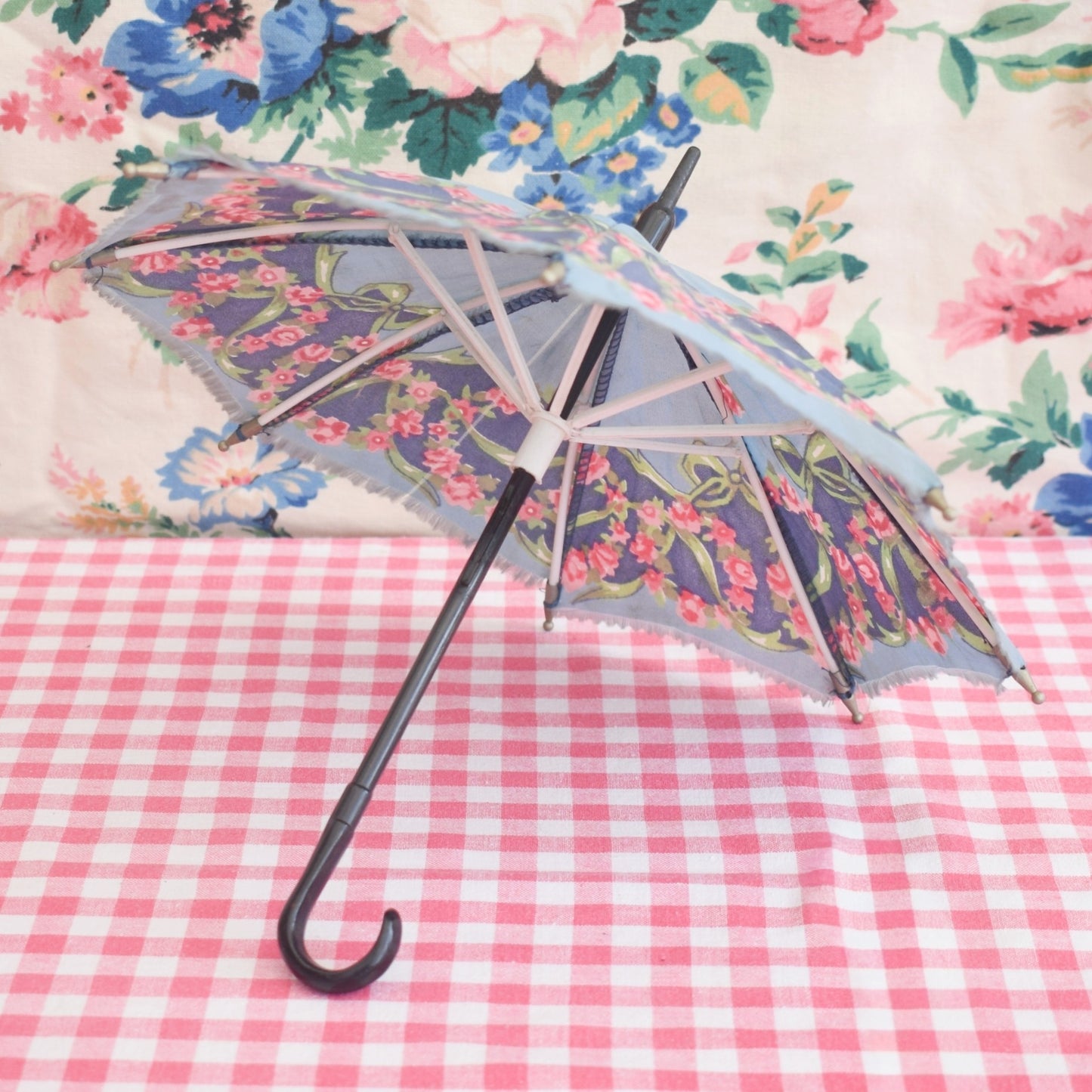 Vintage 1950s Small Dolls Umbrella/ Parasol - Floral by Pineapple Retro
