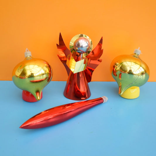 Vintage 1960s Christmas Decorations - Red / Gold  Inc Angel