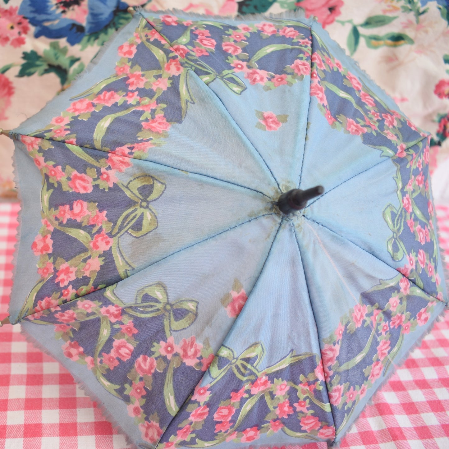 Vintage 1950s Small Dolls Umbrella/ Parasol - Floral by Pineapple Retro