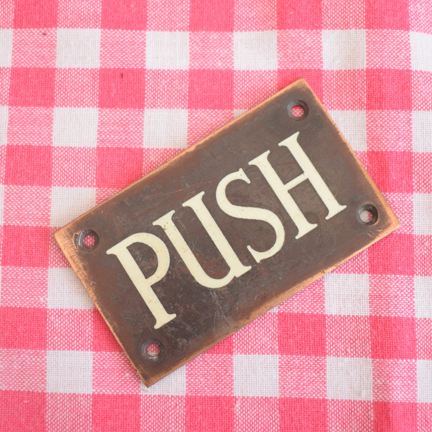 Vintage 1950s Small Copper PUSH Door Sign