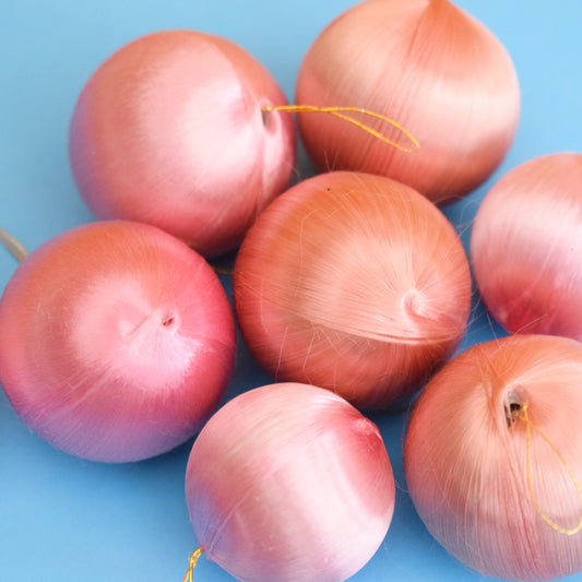 Vintage 1970s Satin Christmas Baubles - Small Pink