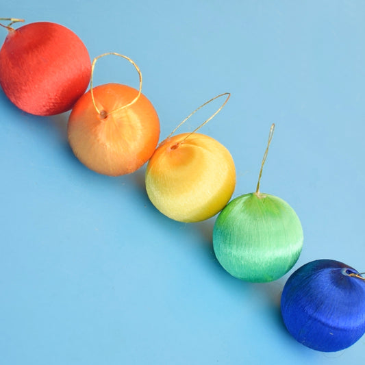 Vintage 1970s Satin Christmas Baubles- Rainbow