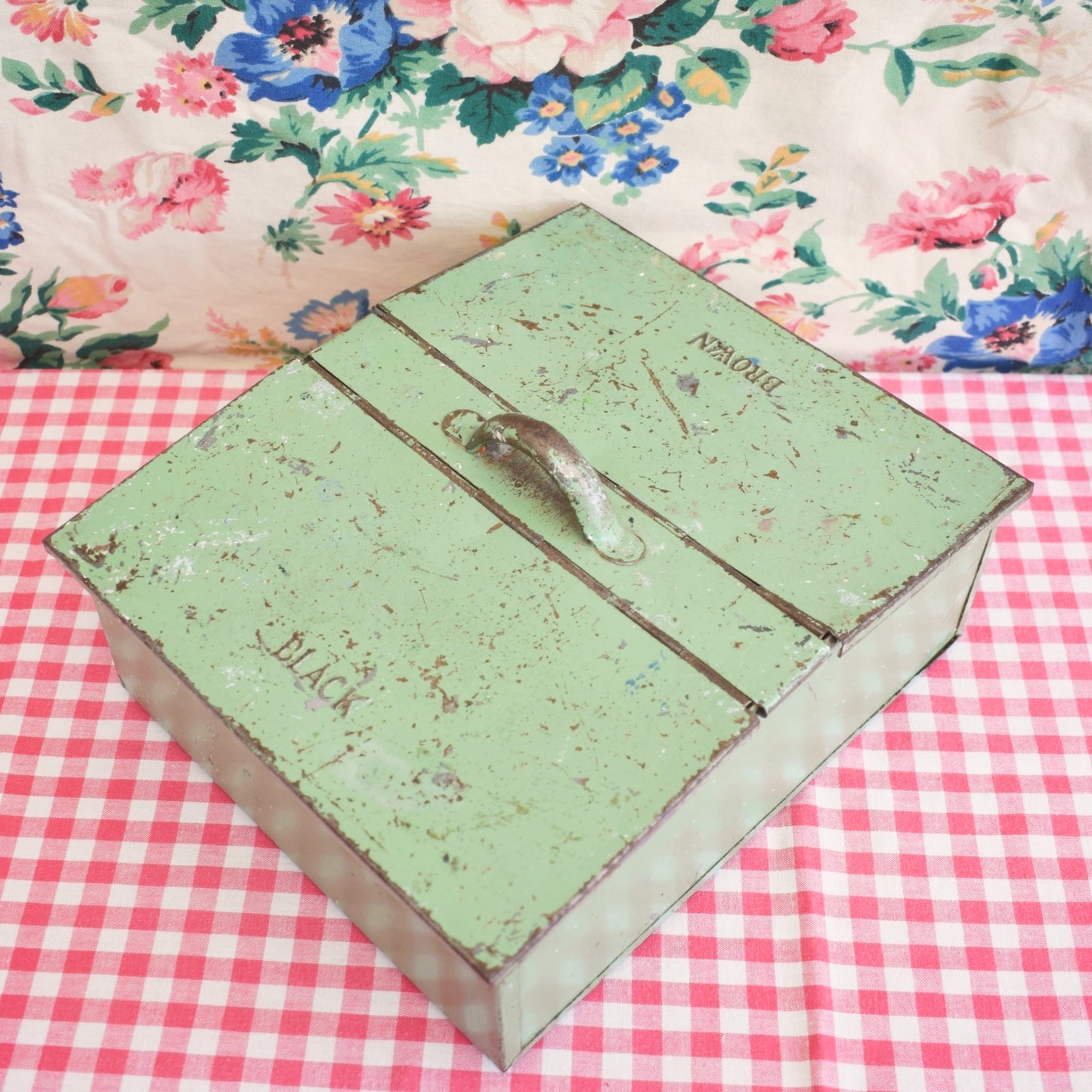 Vintage 1950s Metal Shoe Cleaning Box - Tala - Sage Green by Pineapple Retro