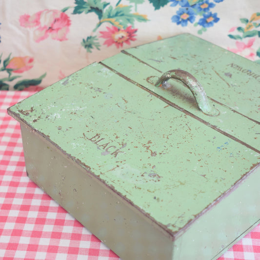 Vintage 1950s Metal Shoe Cleaning Box - Tala - Sage Green