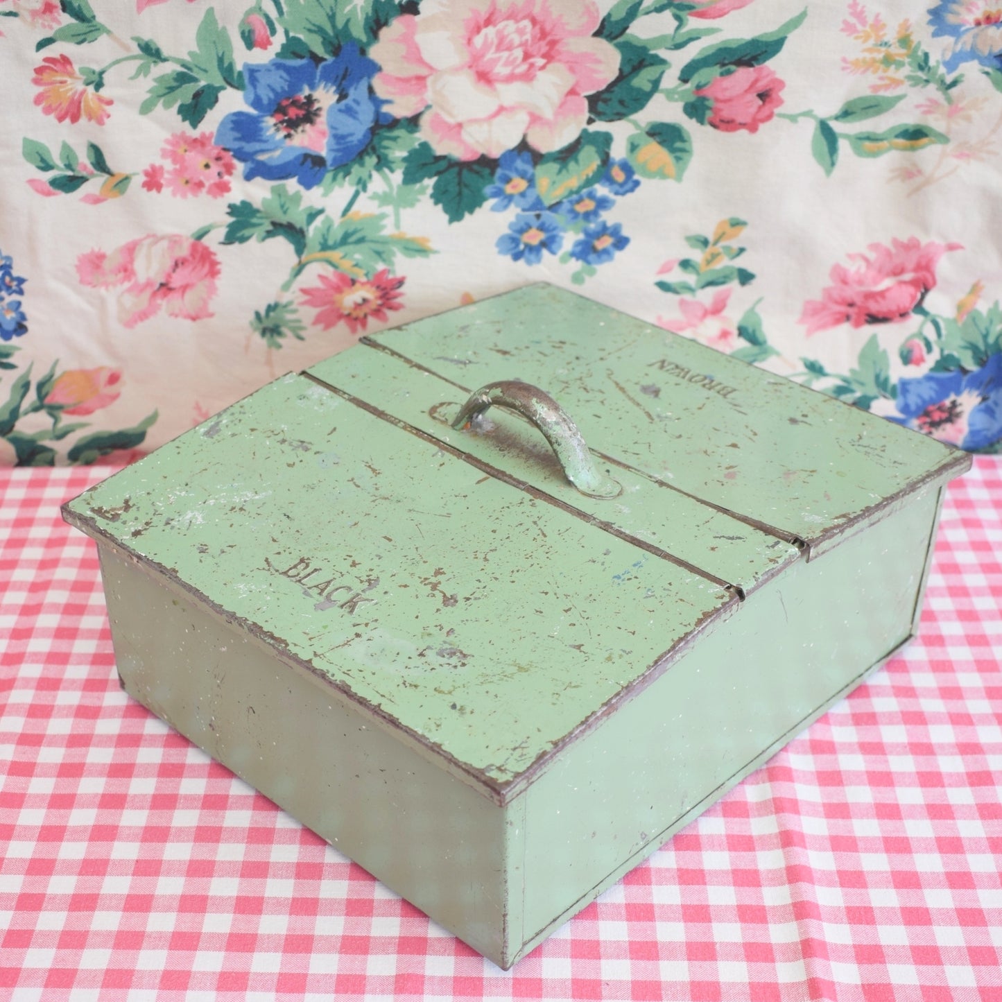 Vintage 1950s Metal Shoe Cleaning Box - Tala - Sage Green by Pineapple Retro