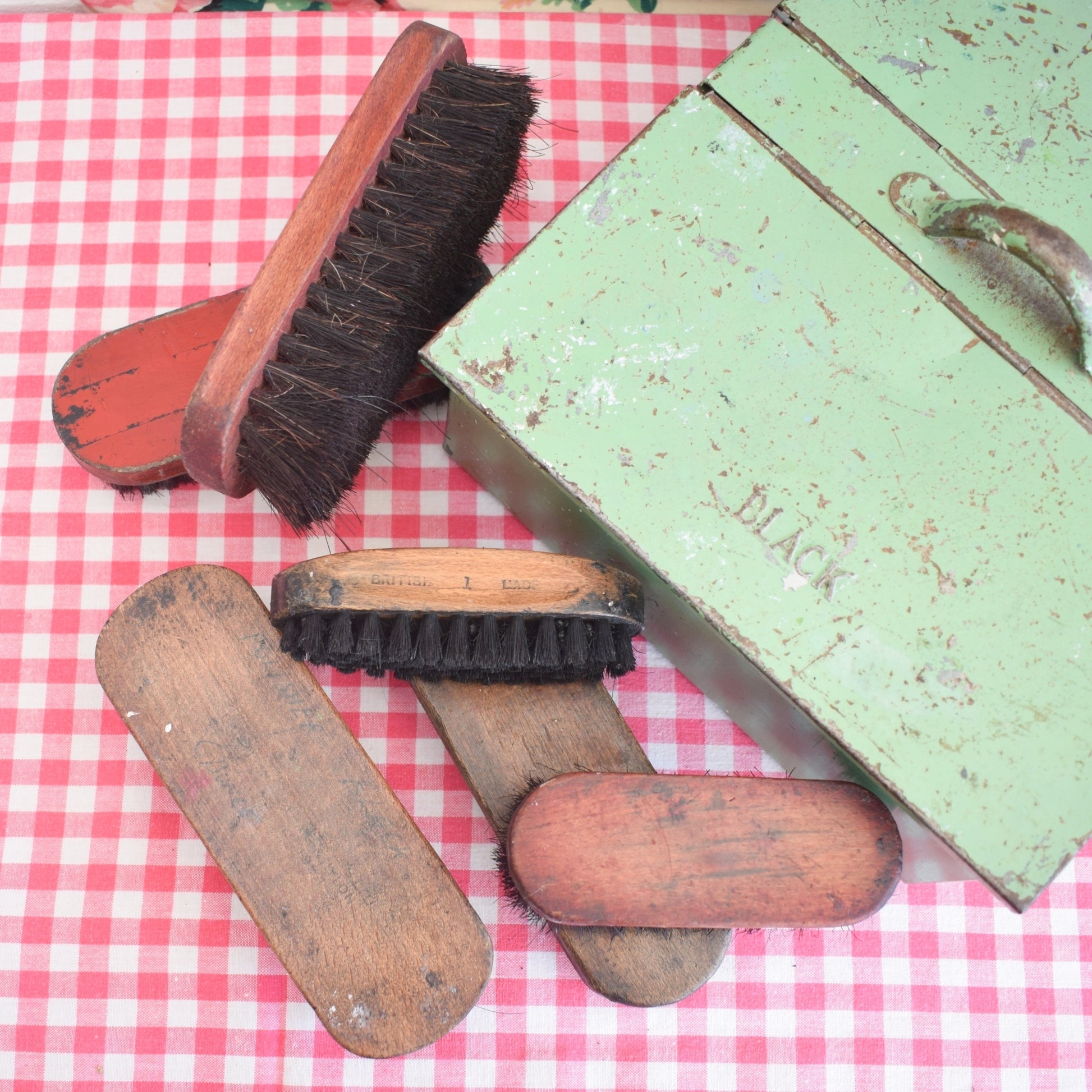 Vintage 1950s Metal Shoe Cleaning Box - Tala - Sage Green by Pineapple Retro