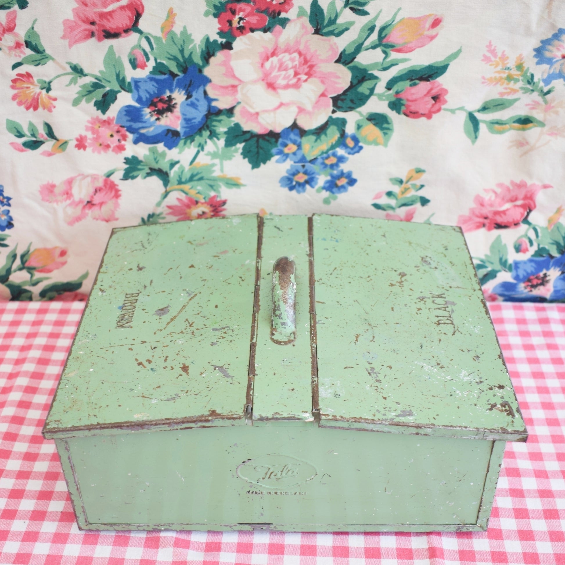Vintage 1950s Metal Shoe Cleaning Box - Tala - Sage Green by Pineapple Retro