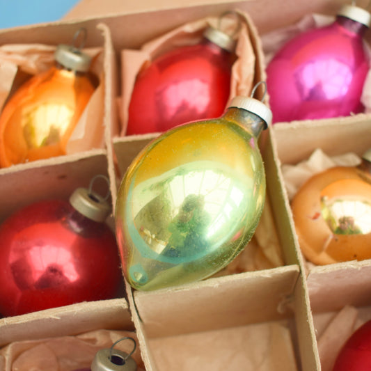 Vintage 1960s Glass Christmas Baubles - Elliptical