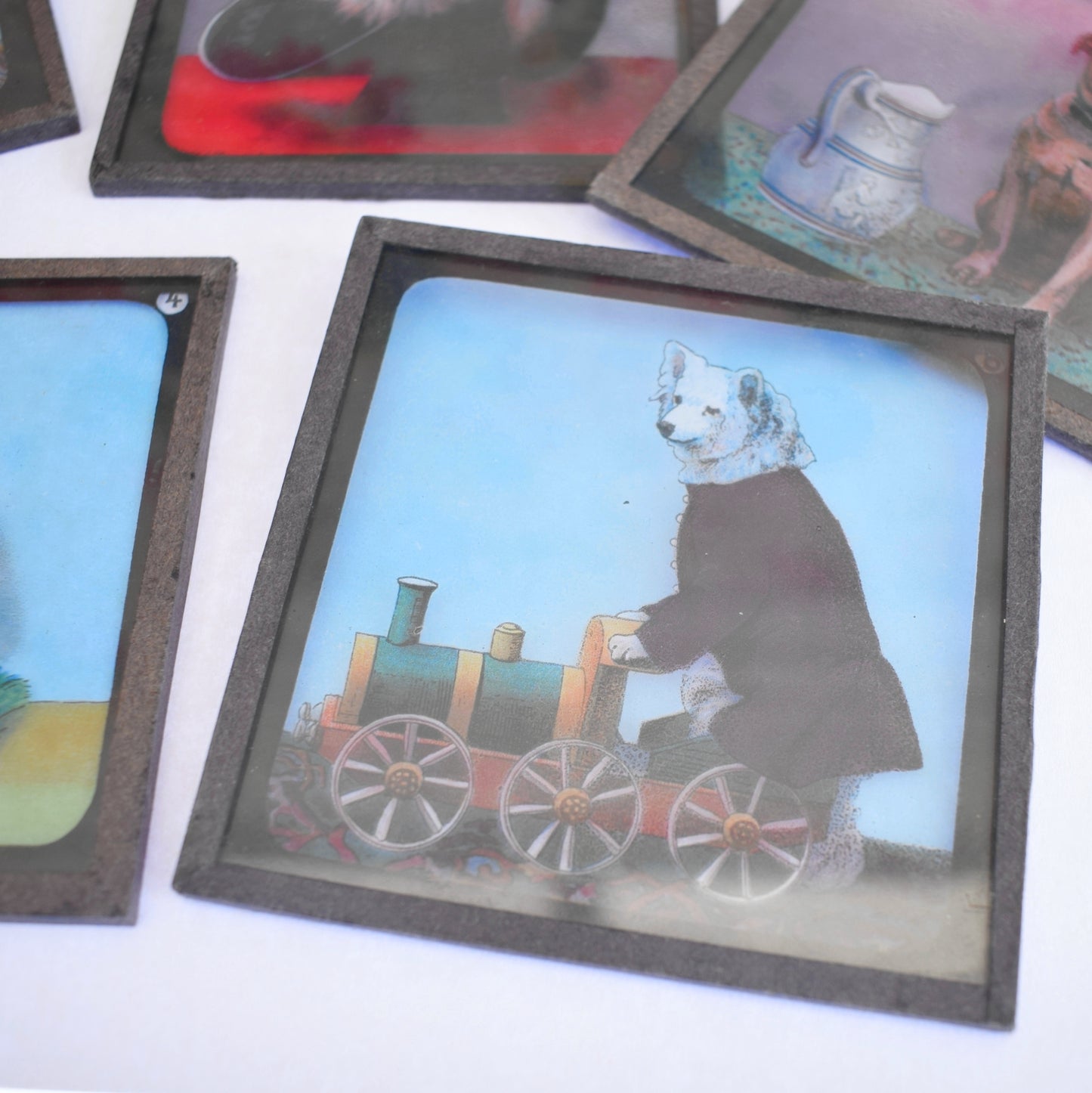 Vintage Victorian Magic Lantern Glass Slides - Anthropomorphic Animals x5 by Pineapple Retro