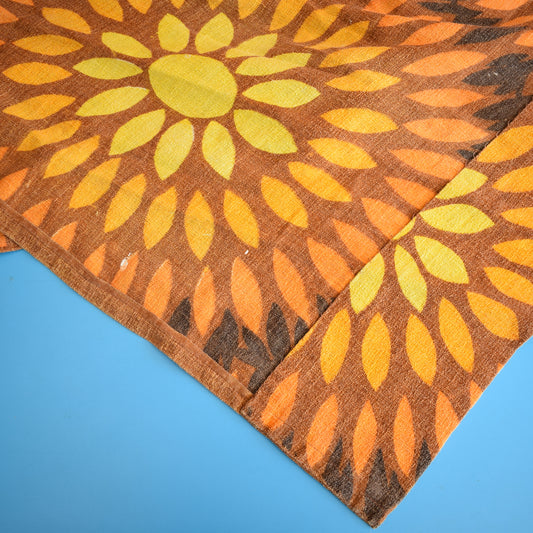 Vintage 1960s Barkcloth Fabric - Orange & Brown Flower