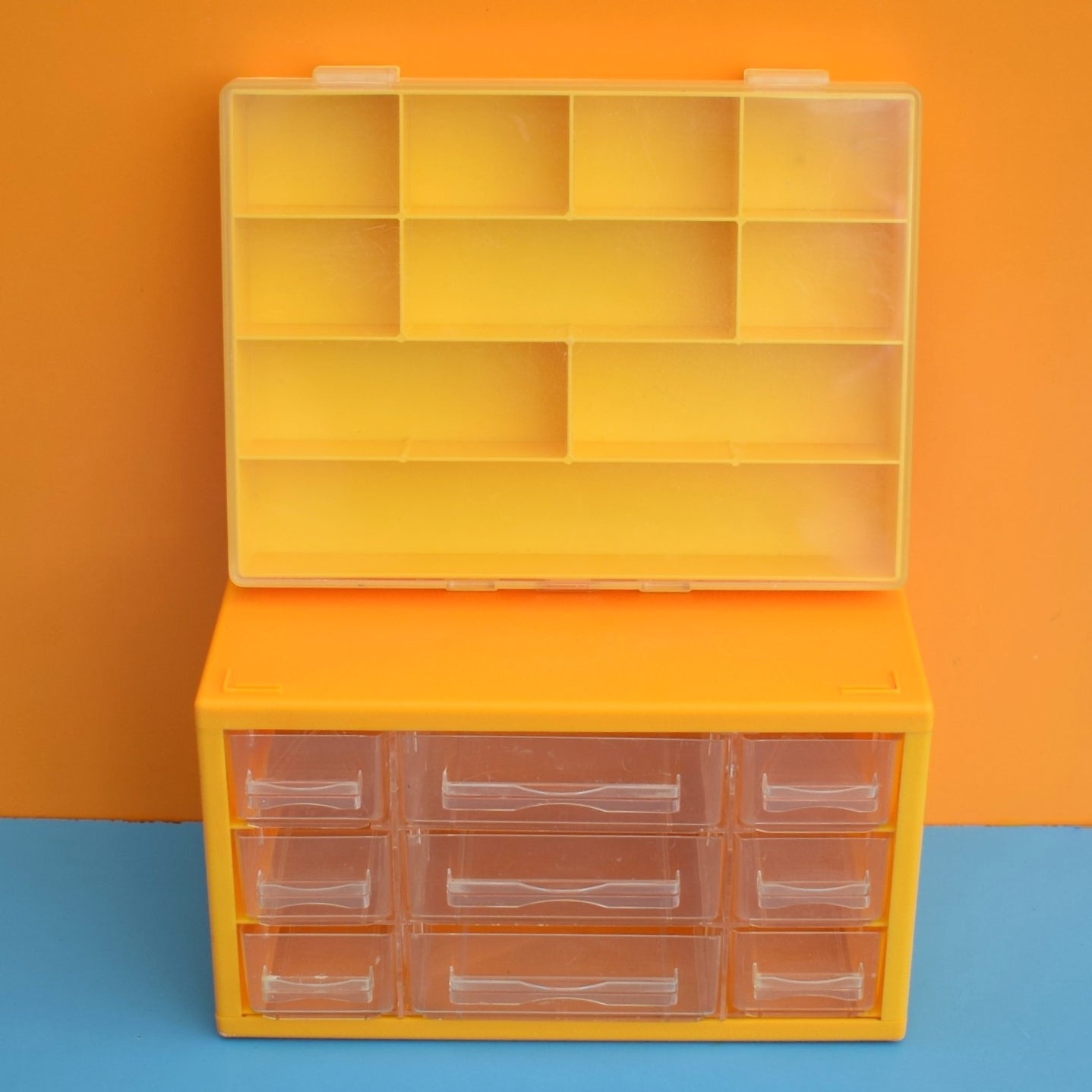 Vintage 1970s Plastic Mini Drawer Unit - Hobby / Collections - Yellow