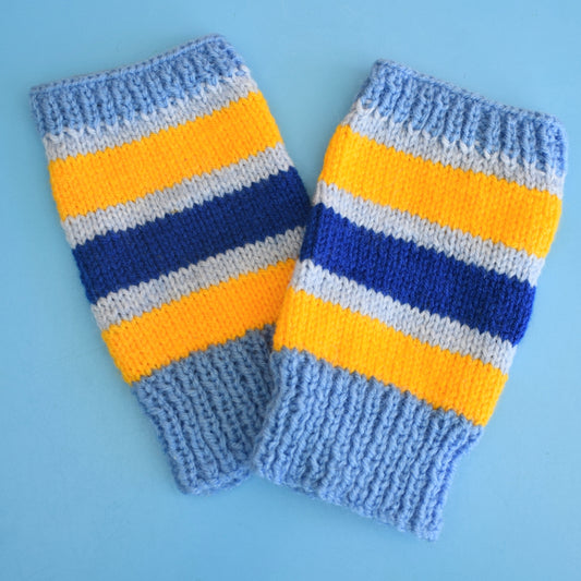 Vintage 1980s Knitted Fingerless Gloves - Blue & Yellow