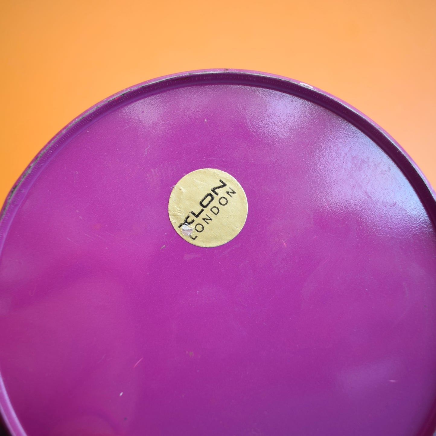 Vintage 1970s Round Metal Tin - Flower Design - Purple & Red - Xlon London by Pineapple Retro