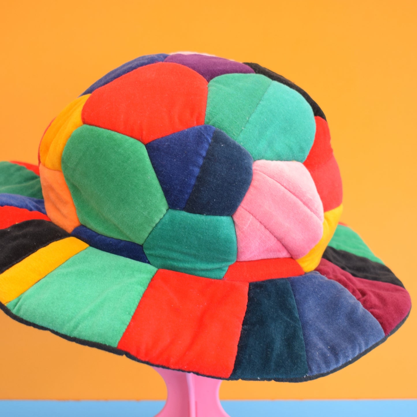 Vintage 1990s Velvet Patchwork Hat- Festival Style