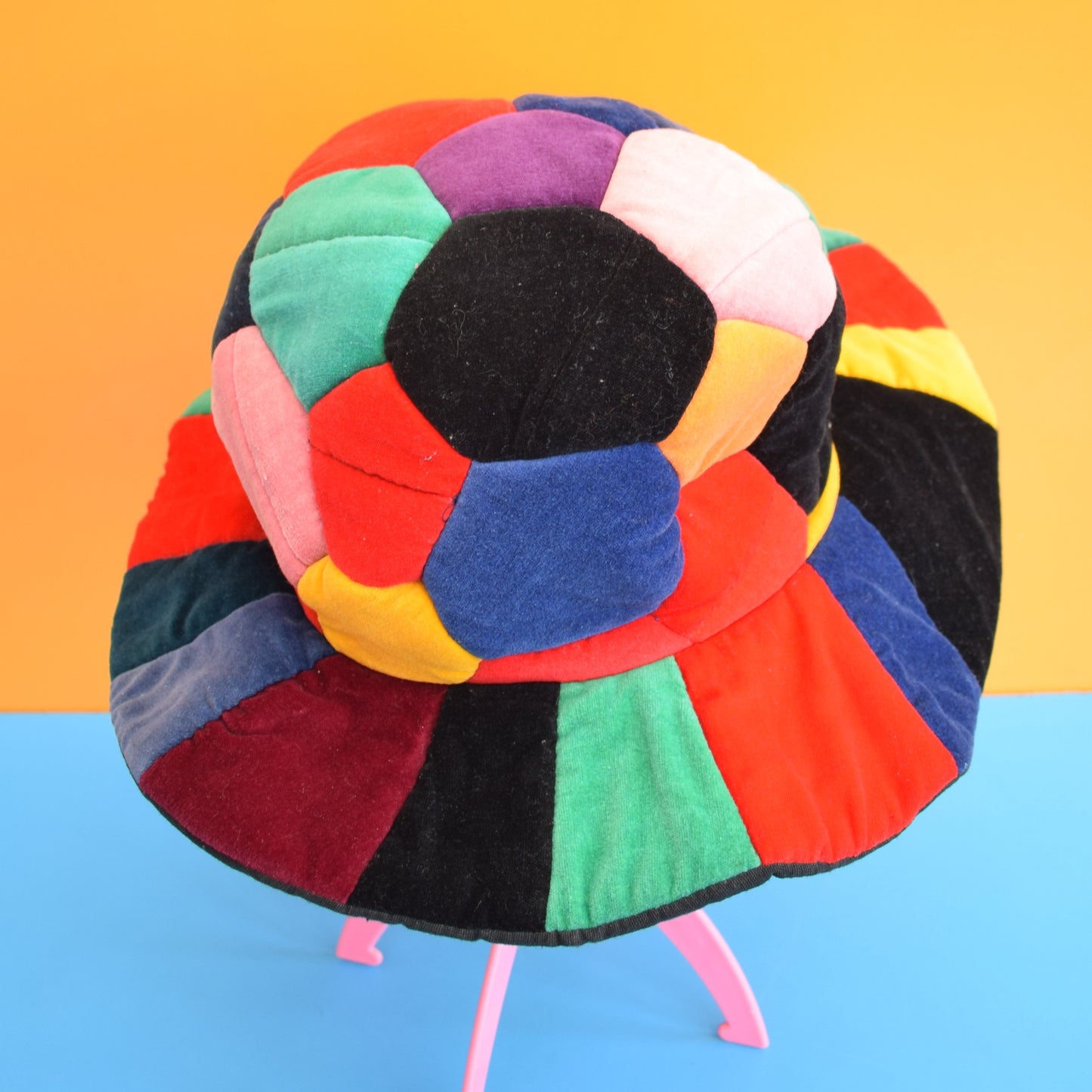 Vintage 1990s Velvet Patchwork Hat- Festival Style