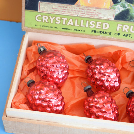 Vintage 1950s Glass Raspberry Baubles In Sweet Box