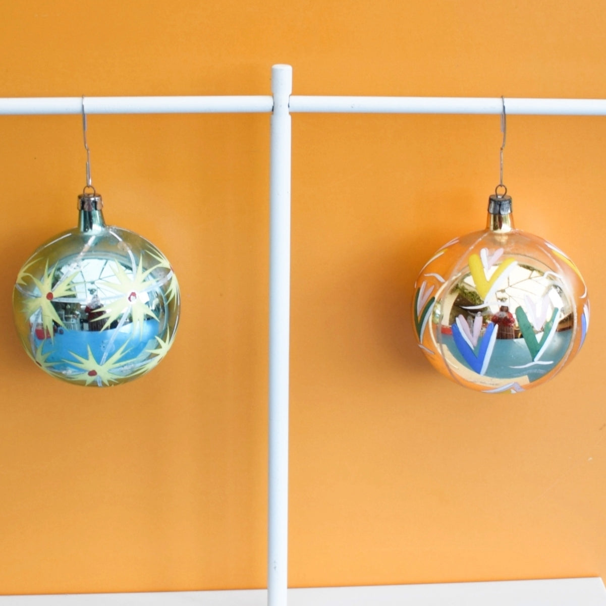 Vintage 1960s  Large Pair of Glass Christmas Baubles / Decorations
