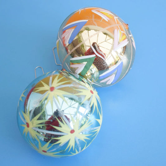 Vintage 1960s  Large Pair of Glass Christmas Baubles / Decorations