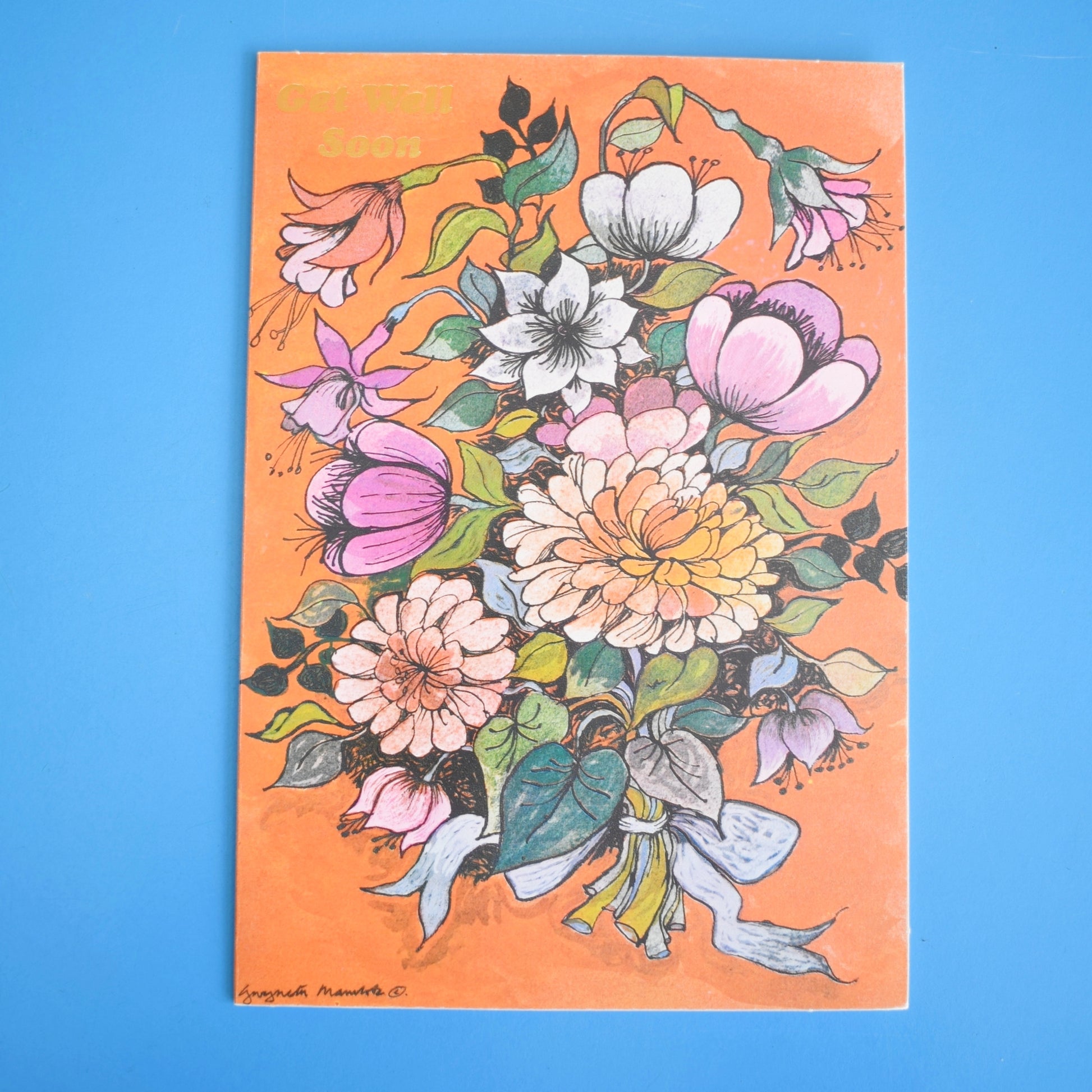 Vintage 1970s Greeting Card - by Gwyneth Mamlok - Fushia by Eric's Cards