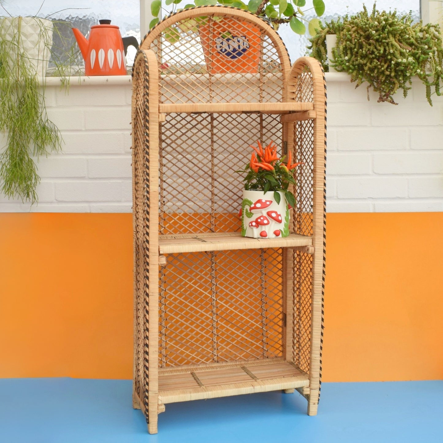 Vintage 1970s Folding Boho Shelves - Wicker - Peacock Chair Style by Pineapple Retro
