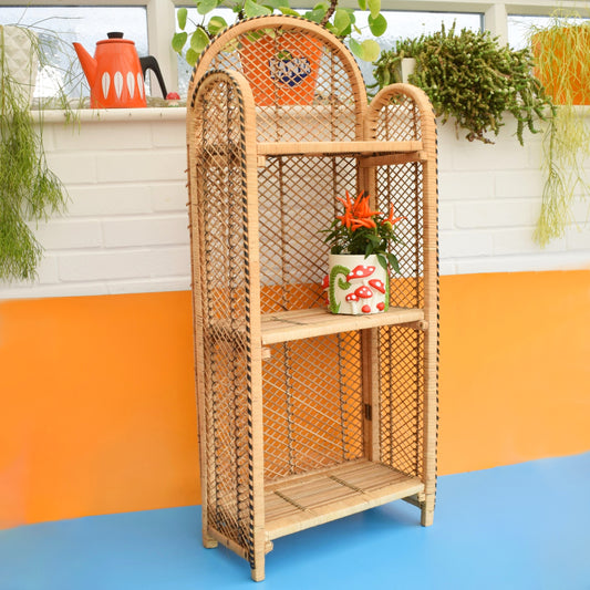 Vintage 1970s Folding Boho Shelves - Wicker - Peacock Chair Style