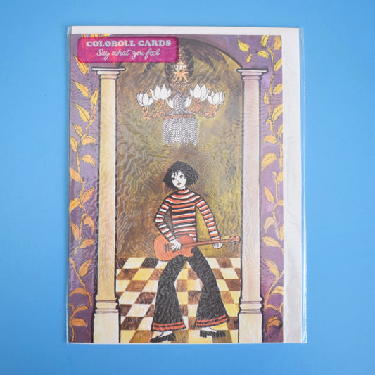Vintage 1970s Greeting Card - by Liz Reber - Guitar Player by Eric's Cards
