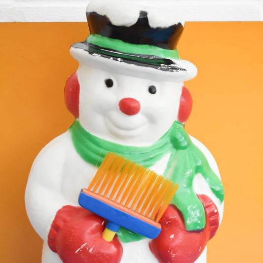 Vintage 1990s Mould Blown Snowman Light With Broom