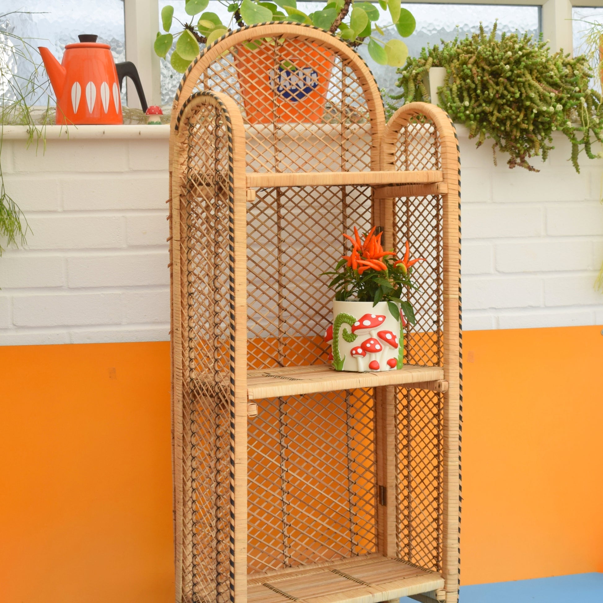 Vintage 1970s Folding Boho Shelves - Wicker - Peacock Chair Style by Pineapple Retro