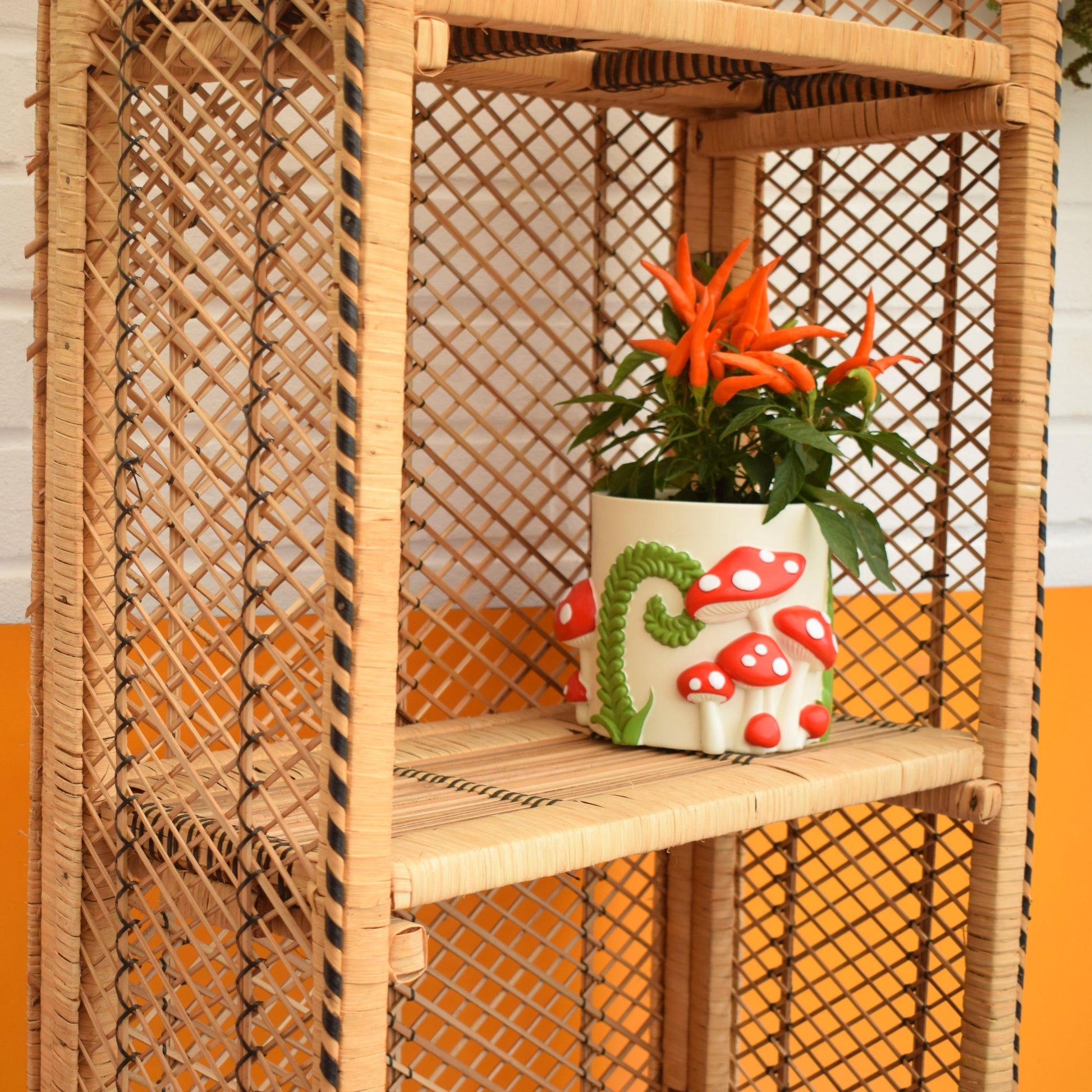 Vintage 1970s Folding Boho Shelves - Wicker - Peacock Chair Style by Pineapple Retro