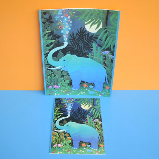 Vintage 1970s Greeting Card - by Paolo Romanelli - Midnight Elephant