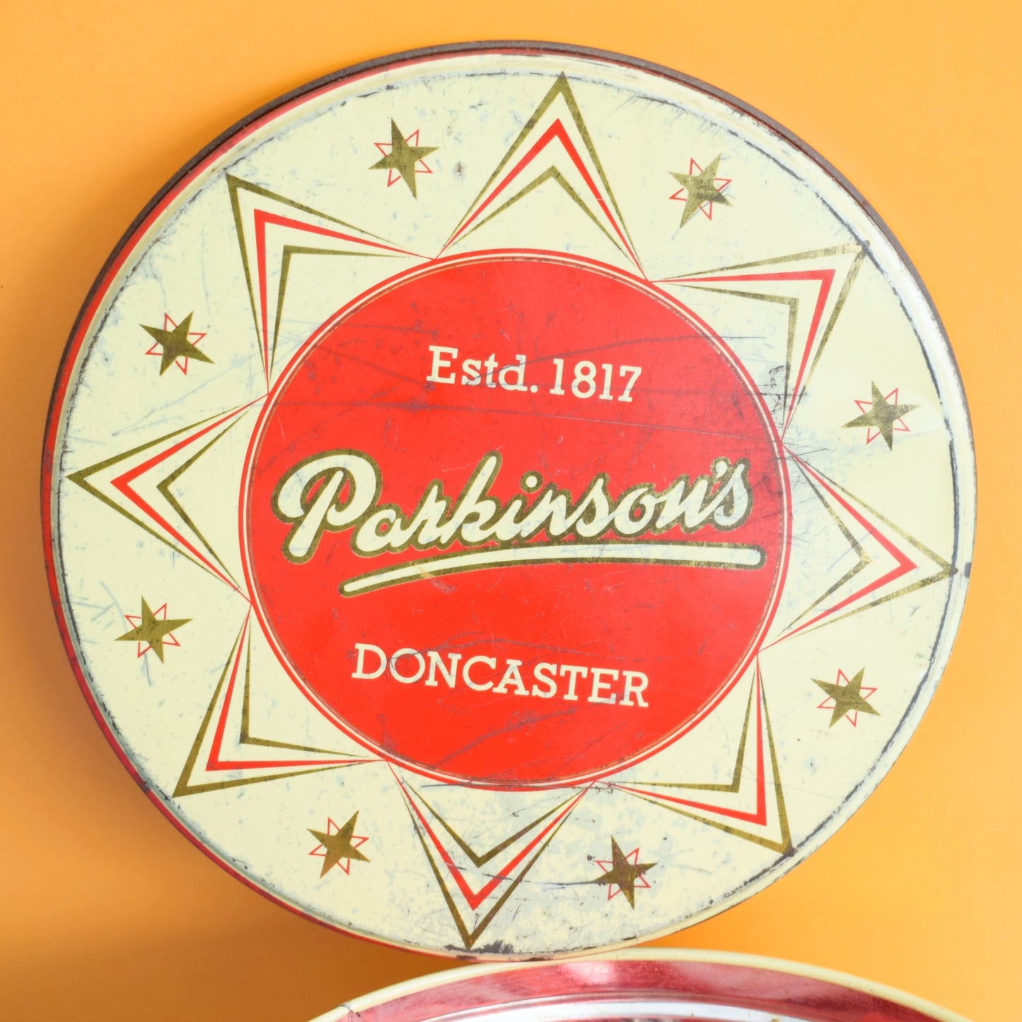 Vintage 1960s Glass Baubles - Sweetie Tin - Red & Gold