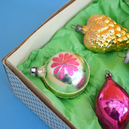 Vintage 1960s Glass Special Baubles - Pink & Green