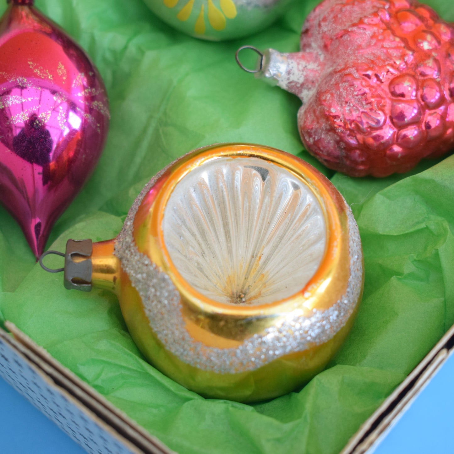 Vintage 1960s Glass Special Baubles - Pink & Green