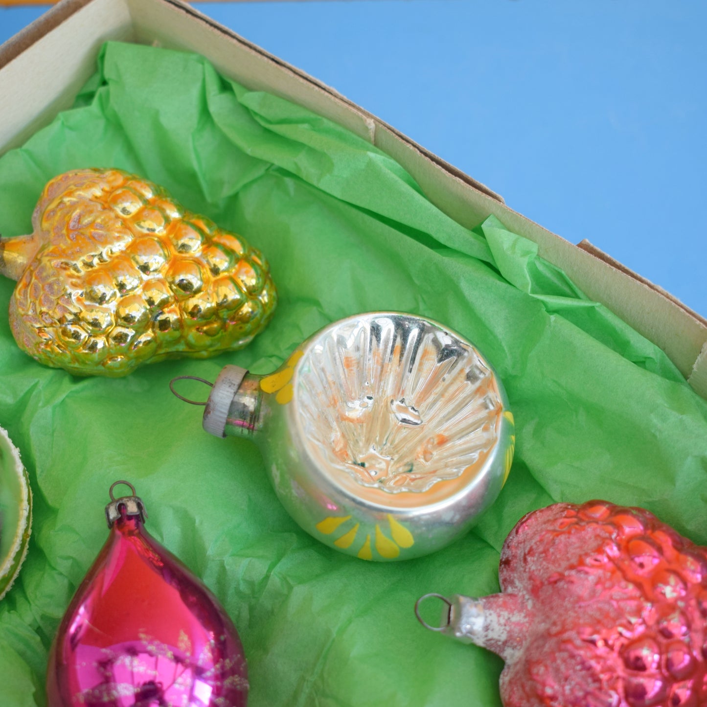 Vintage 1960s Glass Special Baubles - Pink & Green