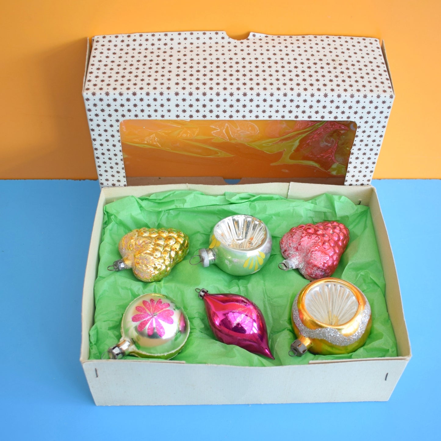 Vintage 1960s Glass Special Baubles - Pink & Green